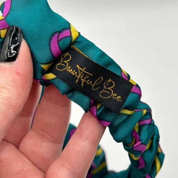 Teal Twisted Headband Beautiful Bee Gold Purple Chain Print Hair Accessory NWOT - Picture 3 of 4